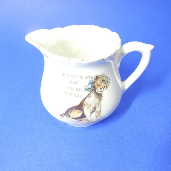 This Is the Dog That Killed The Cat Nursery Rhyme Cream Pitcher Germany Vintage - Picture 2 of 8